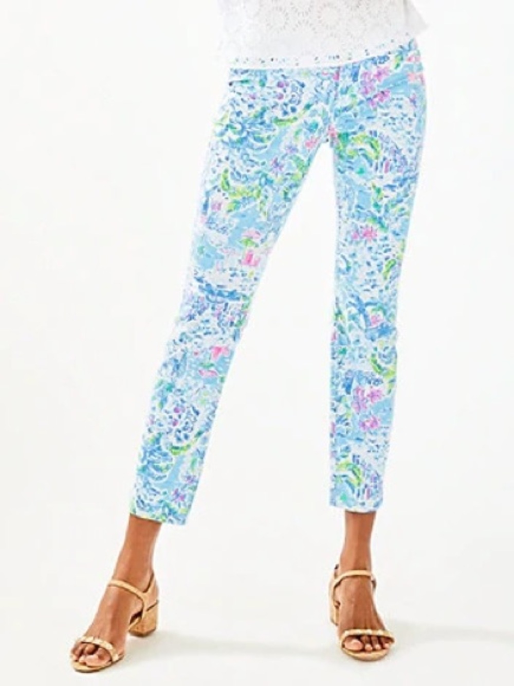 Lilly Pulitzer Light Blue Multi Floral Cropped Jeans